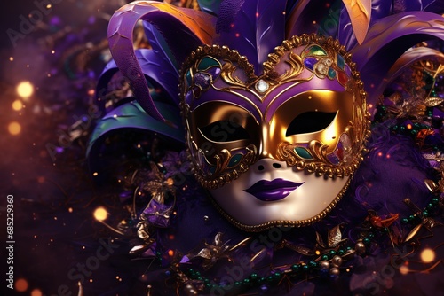 Elegant and delicate Venetian mask over dark background.