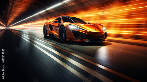 An orange sports car with a futuristic design
