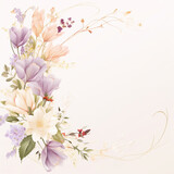 Elegant floral frame of flowers with leaves in nude tones on a light background in watercolor style
