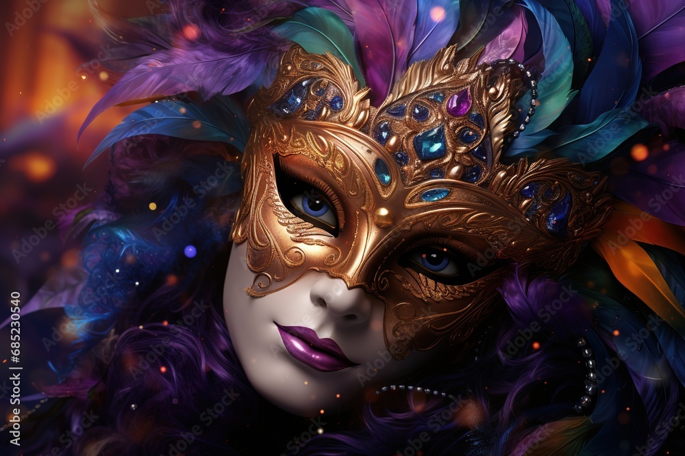 Elegant and delicate Venetian mask over dark background.