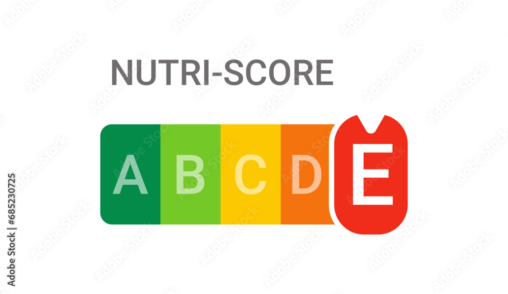 nutri-score E - food nutrition label, symbol of healthy eating