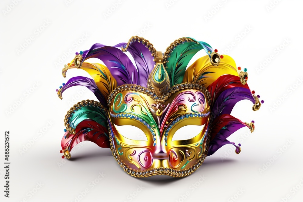 Festive Grouping of mardi gras, venetian or carnivale mask on white background.