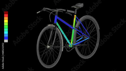 FEM stress analysis of a bicycle on a black background. photo