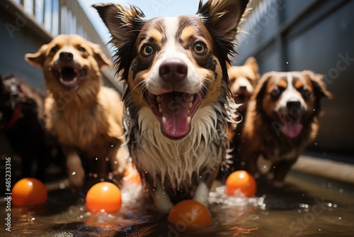 A dog daycare center, where furry pals gather for a day filled with fun, frolic, and furry friendships.  photo