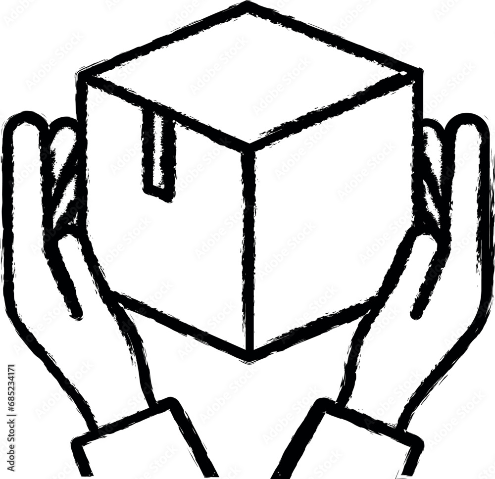 the hand holds the parcel outline icon grunge style vector