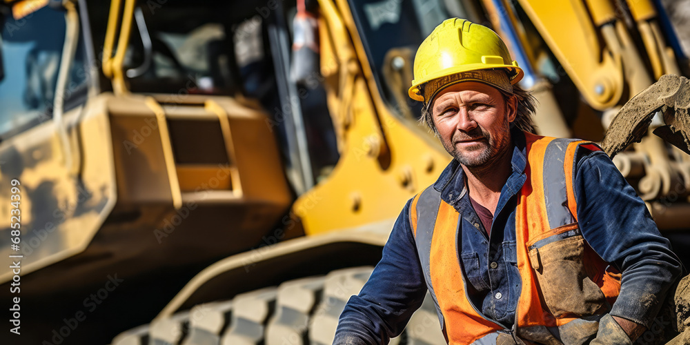 Portrait of a Machine Operator Tending to Excavating and Loading Tasks with Advanced Equipment. Portrait of a Machine Operator Tending to Excavating and Loading Tasks with Advanced Equipment.