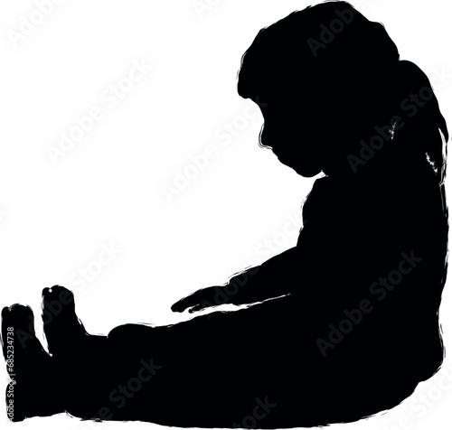 girl sitting silhouette on white background icon grunge style vector