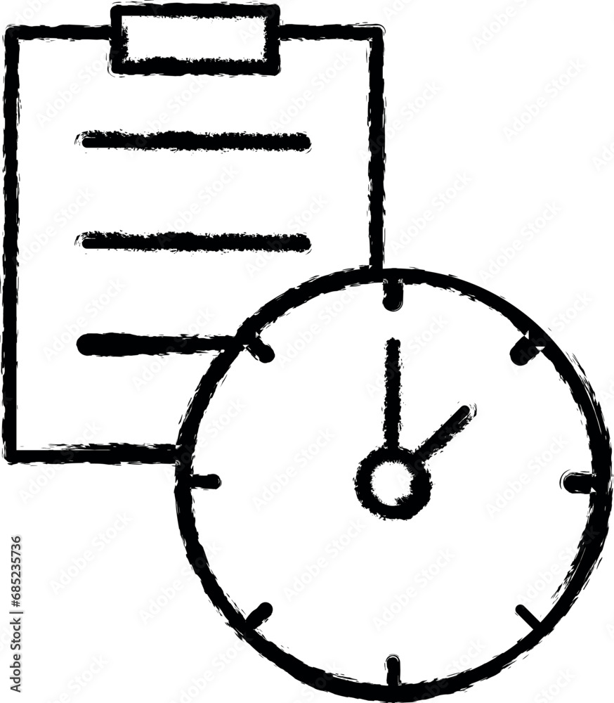 Document, time, clock icon grunge style vector