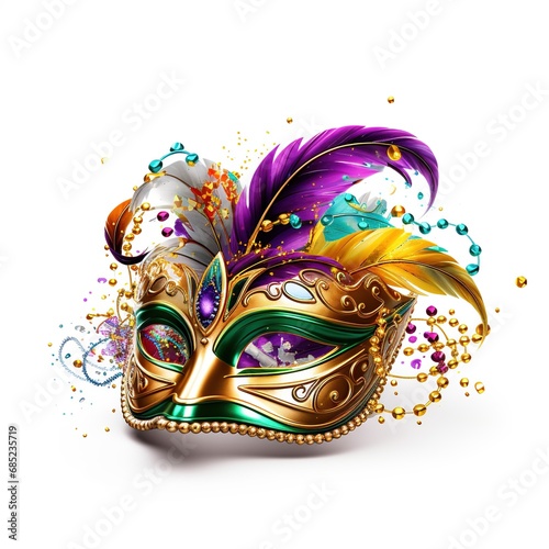 Festive Grouping of mardi gras, venetian or carnivale mask on white background.