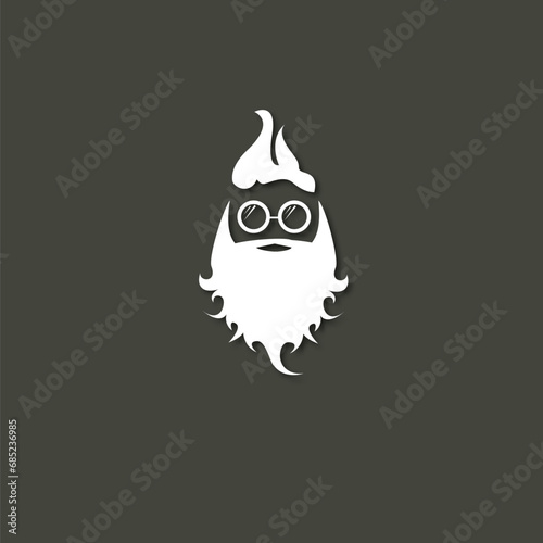 Vector white silhouette of Santa Claus with shadow isolated on grey background. Santa Claus icon, print, badge and label design template. Funky christmas old man character with beard and mustache © zmiter