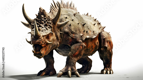 Triceratops Jurassic dinosaur reptile on a white background. 3d rendering Generated with AI.