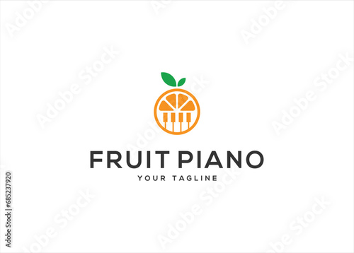 modern music fruit nutrition logo icon. orange piano logo design vector silhouette illustration