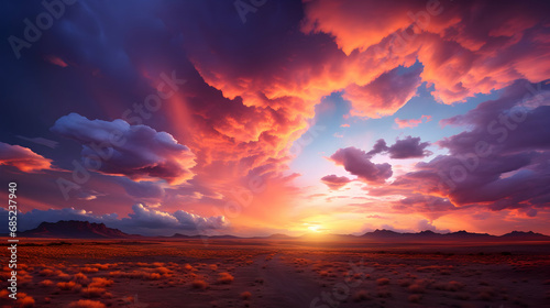 Twilight Skies, Atardecer Colorado, Bright epic sky, Purple Sunset Cloud,Generated with AI. © About