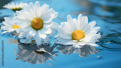Two daisies are reflected in the water Generated with AI.