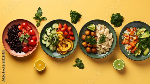 Vegan food set on color background,Generative Ai.