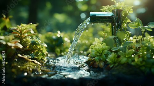 Water tap in the garden, Increasing the price of water, Save the planet, Save water, Generative AI © About