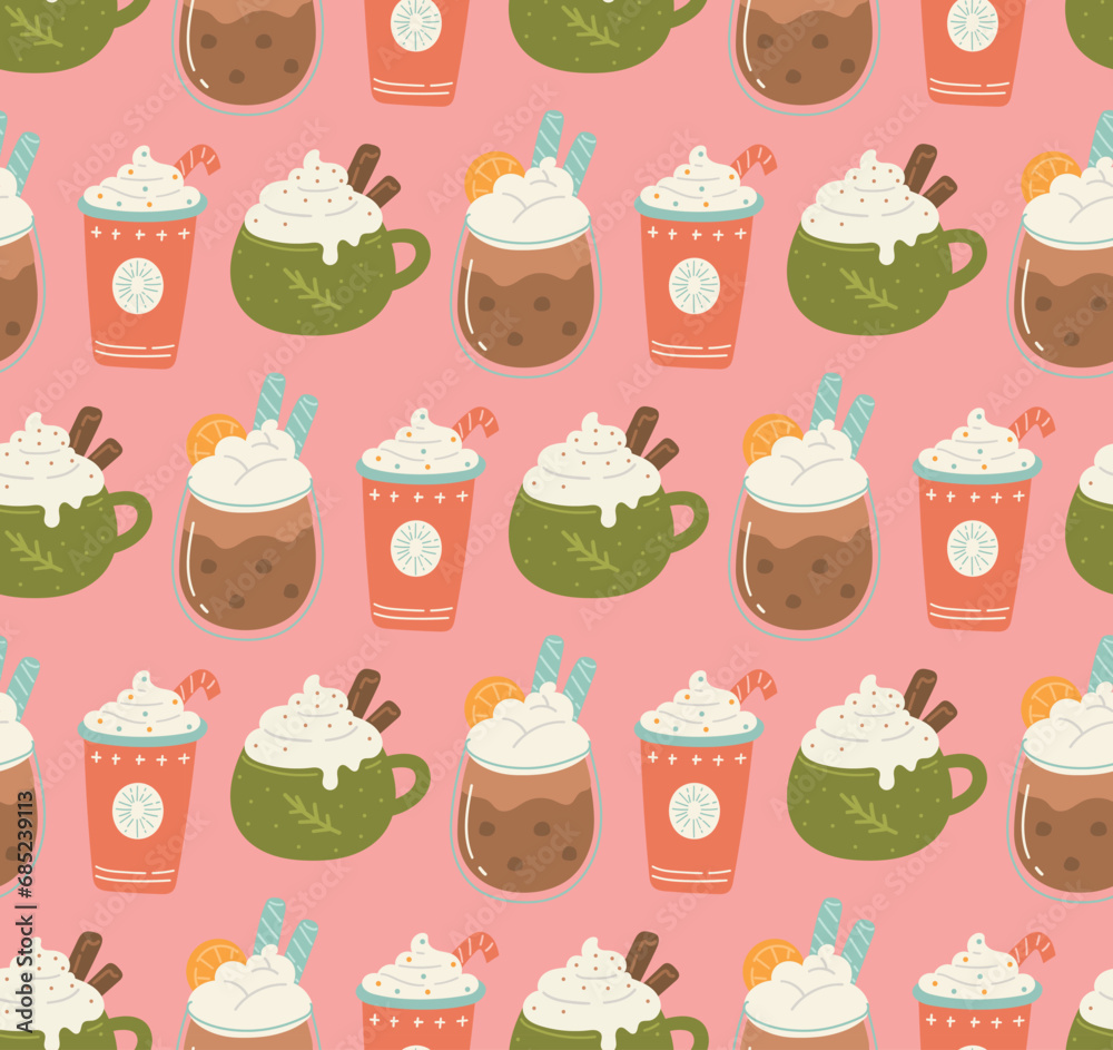 Christmas Beverages Background Seamless Pattern Christmas Beverages Background Seamless Pattern