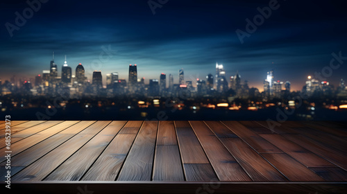 Wooden Table Product Display Blurred Sky Night City Generative AI - © About