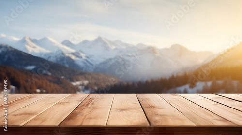 Wooden Terrace the blurred and Christmas background. Wood white table top perspective in front of natural in the sky,Generated with AI. © About