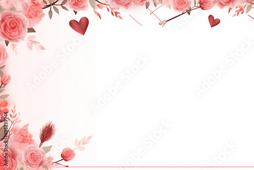 Valentine's Day border design with roses, hearts and romantic motifs surrounding a blank space.