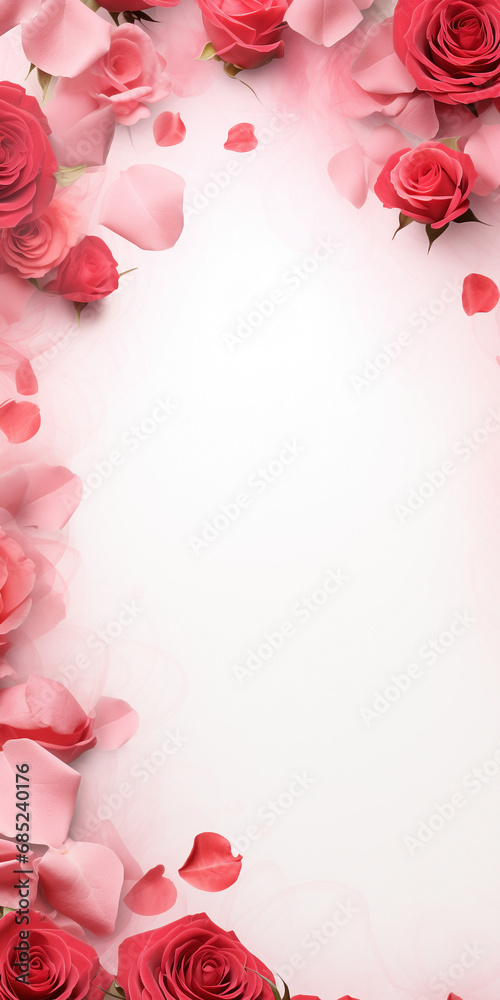 Valentine's Day border design with red roses and romantic motifs surrounding a blank background.