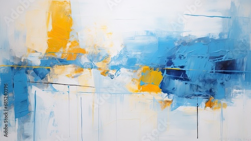 青と黄色の油絵の抽象画_2　Generative AI © mamemo