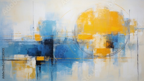 青と黄色の油絵の抽象画_1　Generative AI © mamemo
