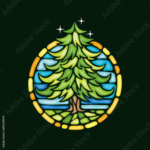 stained glass style tree vector illustration, dark background