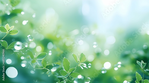 Abstract blurred green color for background, Blur leaves at the health garden outdoor and white bubble focus, Generative AI © About