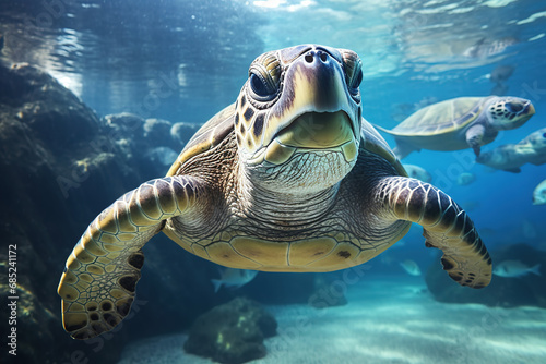 Underwater photo of wild turtle 