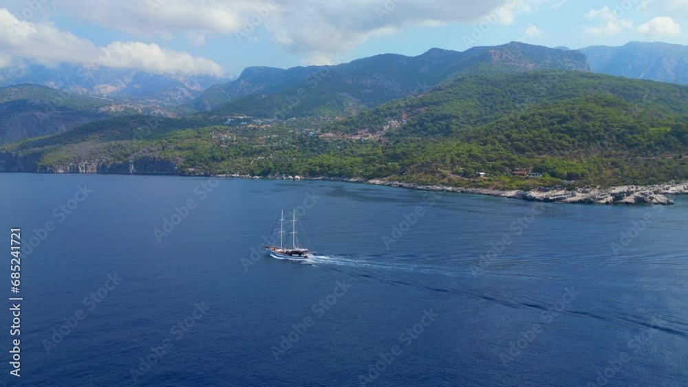 Gulet boat is sailing around Mediterranean Sea. Gulet boat is sailing around Mediterranean Sea.