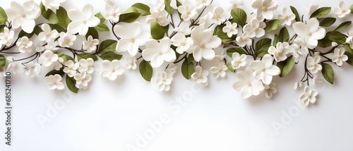 White Elegance: A Row of Delicate Blooms in Full Splendor on a Pure White Background