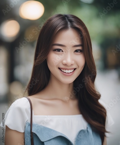 Free Download a closeup photo portrait of a beautiful young asian model woman smiling with clean teeth - GFXLoad