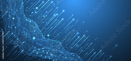 Big Data. Abstract digital futuristic wireframe vector illustration on technology background. Data mining and management concept. Hand drawn art.