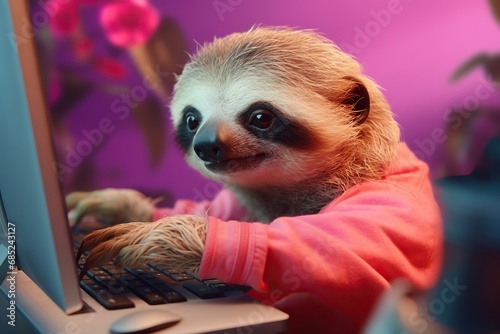 Cute sloth working as a online supporter