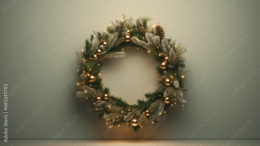 Christmas wreath on a light green background Christmas wreath on a light green background