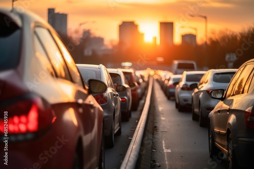 Car point of view of a big traffic jam on a highway.