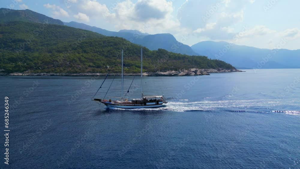Gulet boat is sailing around Mediterranean Sea. Gulet boat is sailing around Mediterranean Sea.