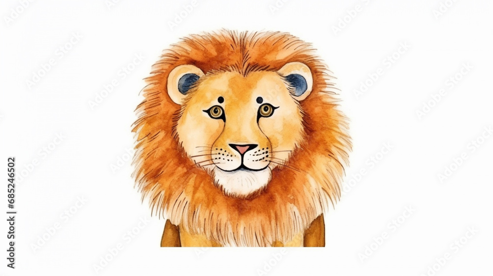 A lion drawn by children on a white background A lion drawn by children on a white background