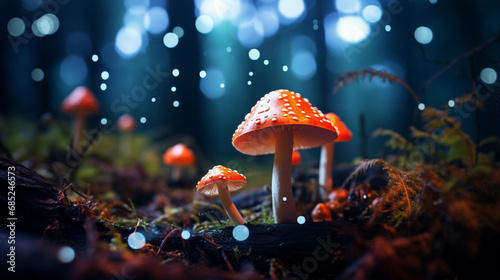 A picture of amanita muscaria mushrooms in neon style