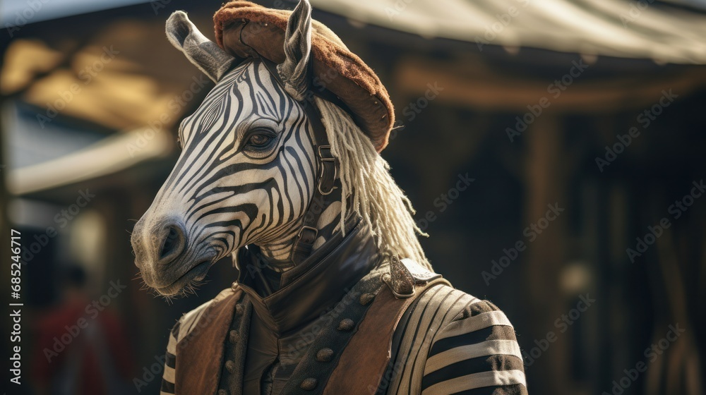 Anthropomorphic Zebra Travel Guide Shares Local Legends.