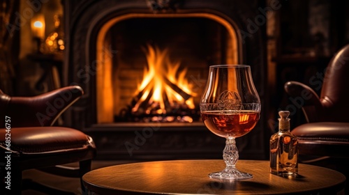 Armagnac  a snifter of brandy beside the hearth