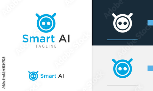 Logo design icon abstract geometric circle blue device system modern futuristic tech robot spy mask