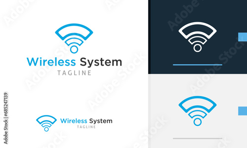 Logo design icon abstract geometric circle blue wifi wireless device showing signal connection bar