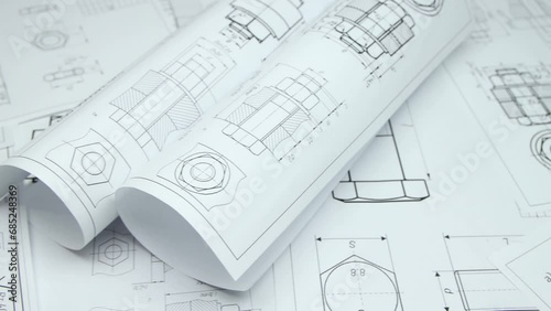 Mechanics engineering drawings of bolt and nut