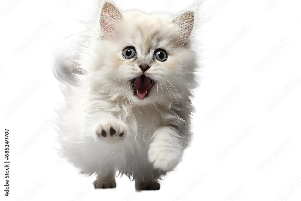 Cute Adorable Cat Running on a White or Clear Surface PNG Transparent Background
