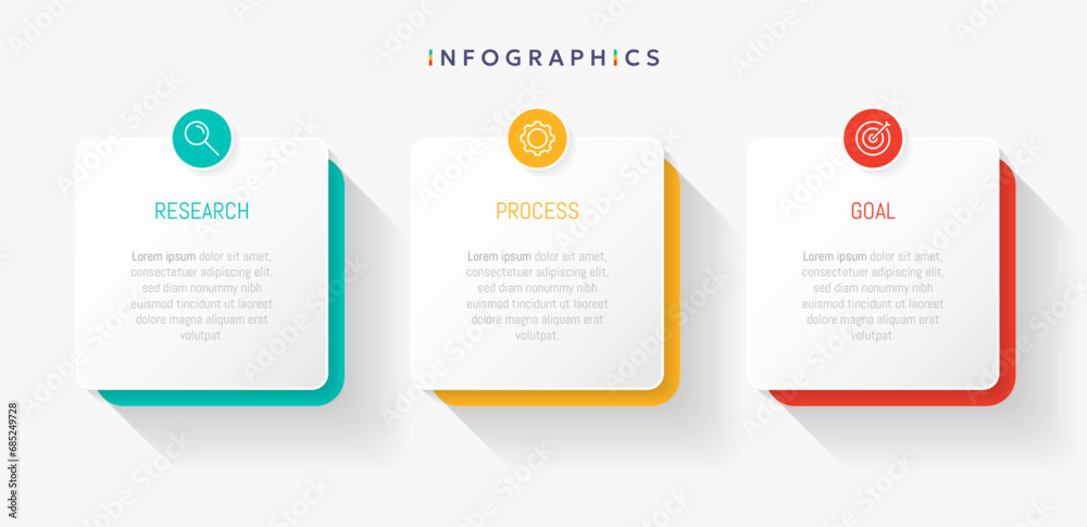 Modern business infographic template, square shape with 3 options or steps icons. - obrazy, fototapety, plakaty 