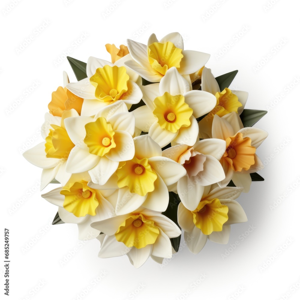 Obraz premium A bouquet of yellow daffodils on a white surface