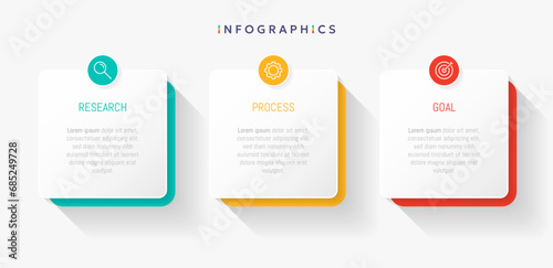 Modern business infographic template, square shape with 3 options or steps icons.