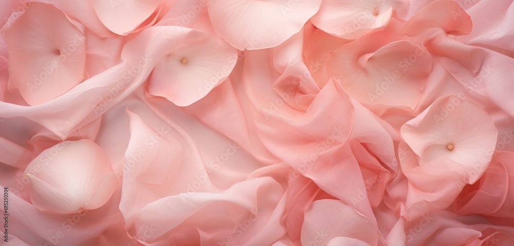 A detailed close-up capturing the delicate texture of meticulously placed rose petals on a bed.